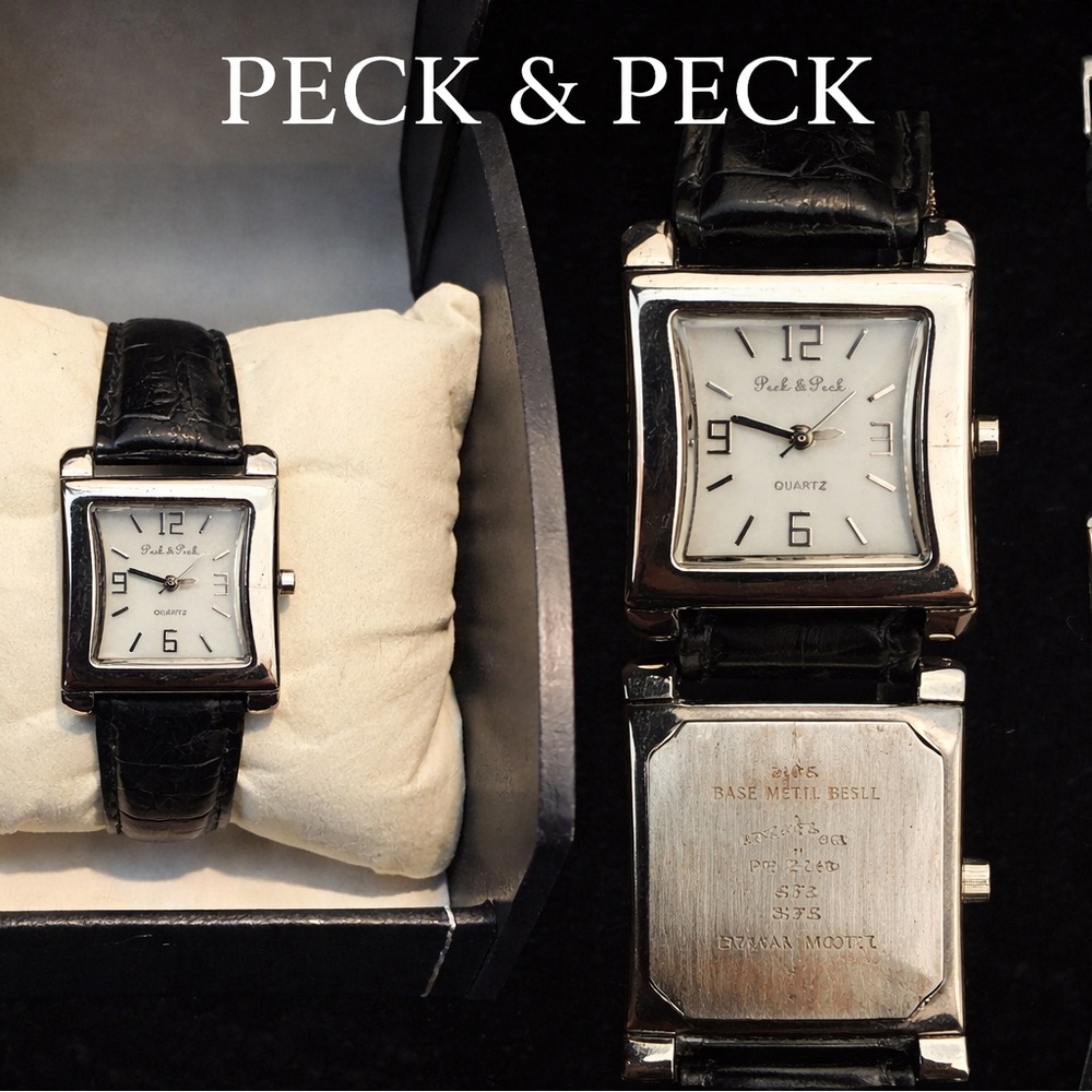 Vintage Peck & Peck Rectangular Dress Watch | Black Leather Strap